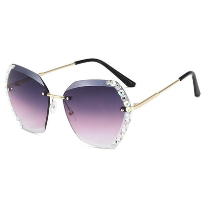 Retro Diamond Rimless Oversized Sunglasses