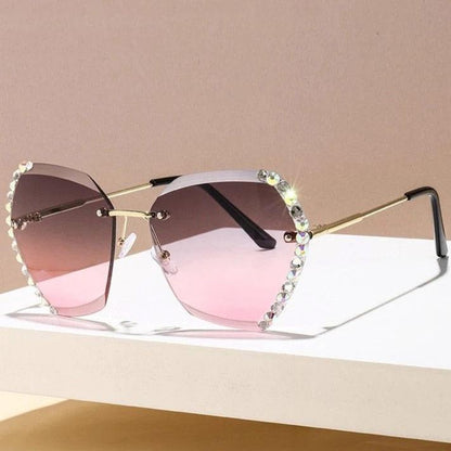 Retro Diamond Rimless Oversized Sunglasses