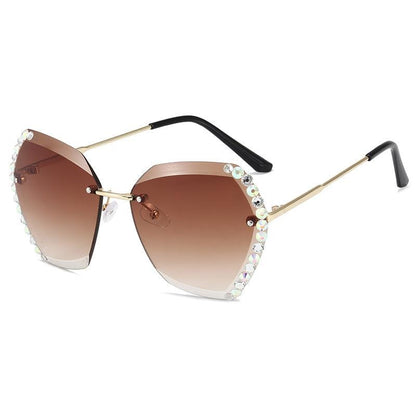 Retro Diamond Rimless Oversized Sunglasses