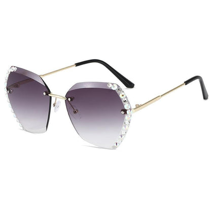Retro Diamond Rimless Oversized Sunglasses