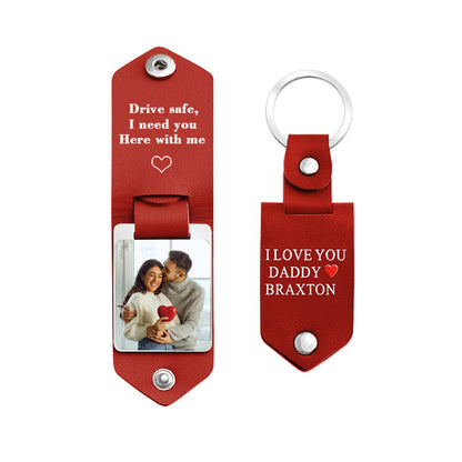 Custom Leather Photo Text Keychain Gifts for Family
