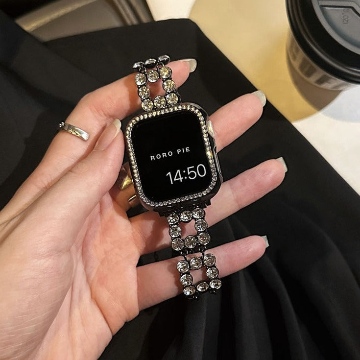 Stainless Steel Bracelet With Rhinestones Case For Apple Watch