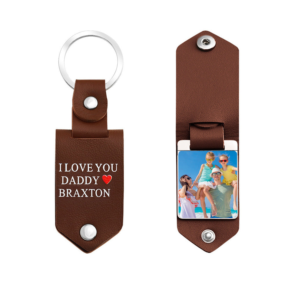 Custom Leather Photo Text Keychain Gifts for Family