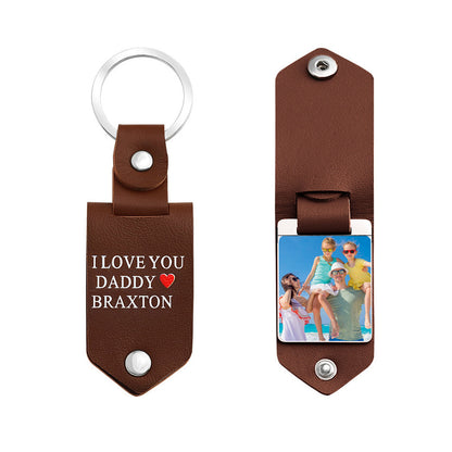 Custom Leather Photo Text Keychain Gifts for Family