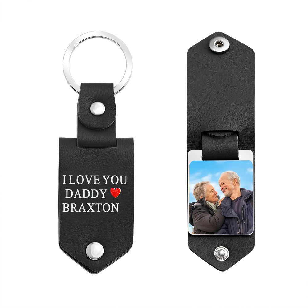 Custom Leather Photo Text Keychain Gifts for Family