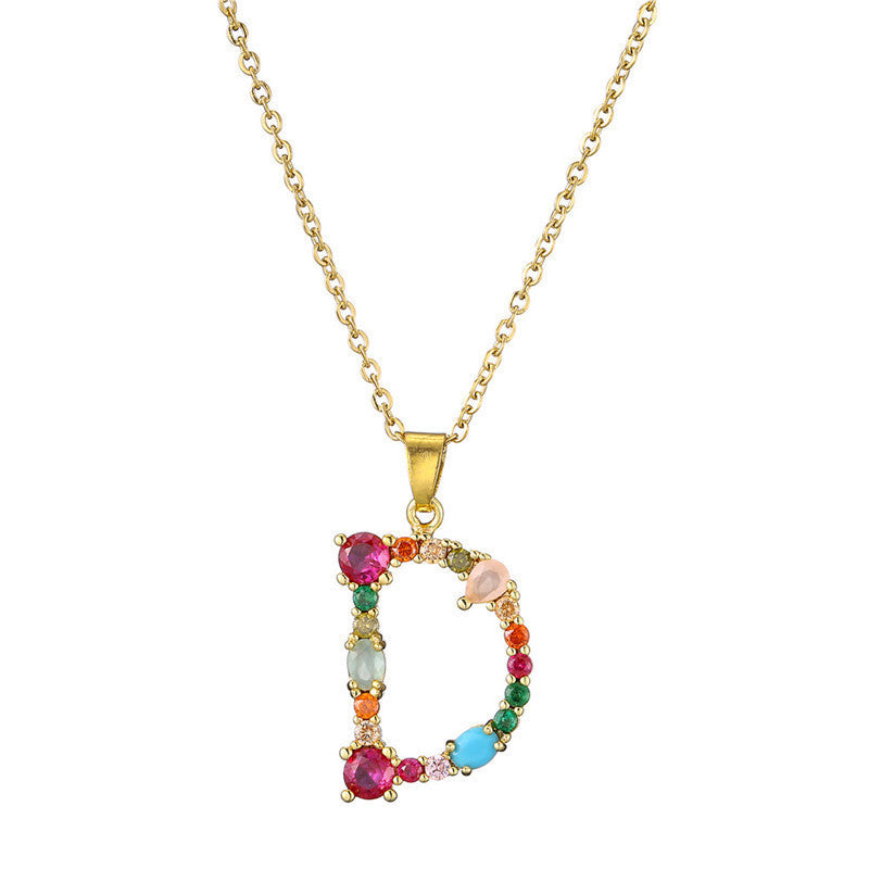 Rainbow Colored Crystal Initial Pendant Necklace