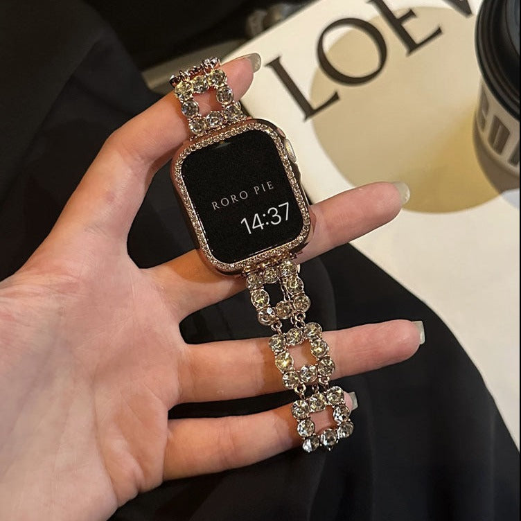 Stainless Steel Bracelet With Rhinestones Case For Apple Watch