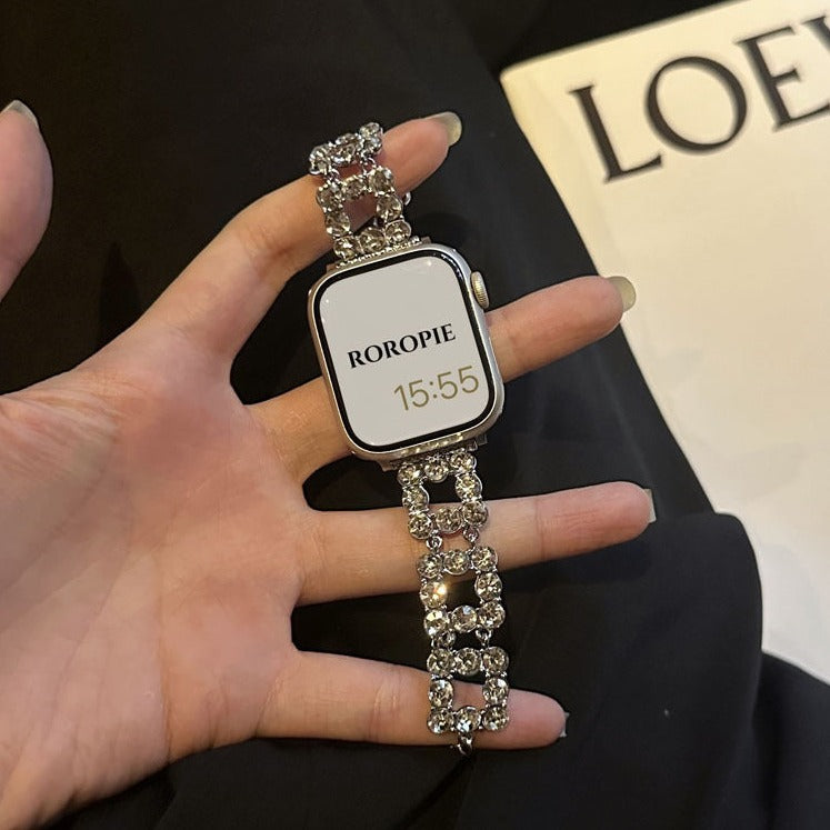 Stainless Steel Bracelet With Rhinestones Case For Apple Watch