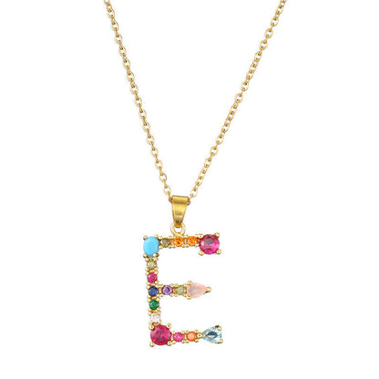 Rainbow Colored Crystal Initial Pendant Necklace