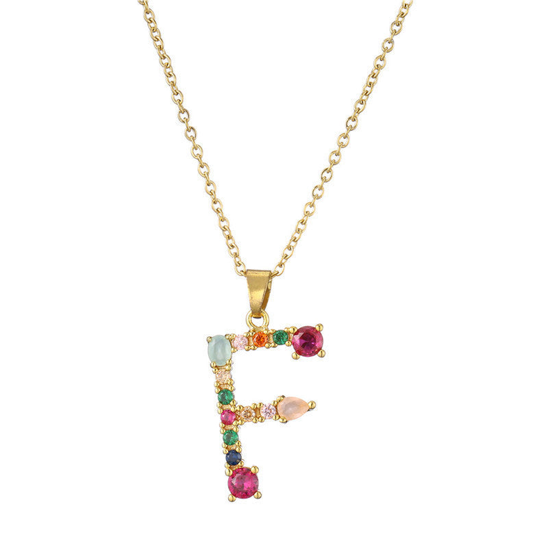 Rainbow Colored Crystal Initial Pendant Necklace