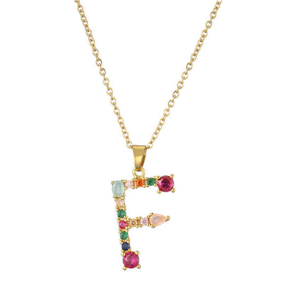 Rainbow Colored Crystal Initial Pendant Necklace