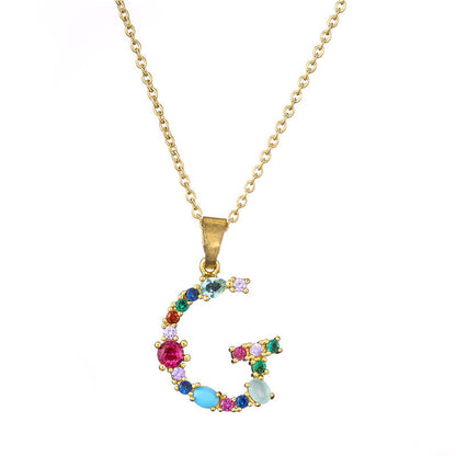 Rainbow Colored Crystal Initial Pendant Necklace