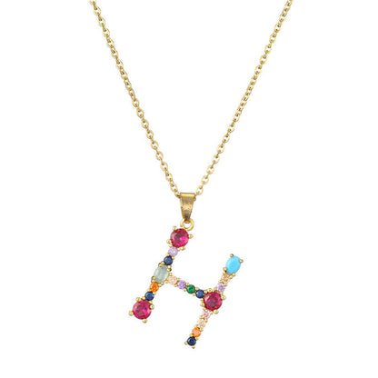 Rainbow Colored Crystal Initial Pendant Necklace