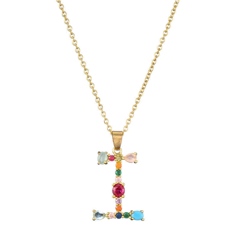 Rainbow Colored Crystal Initial Pendant Necklace