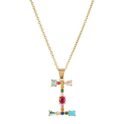 Rainbow Colored Crystal Initial Pendant Necklace