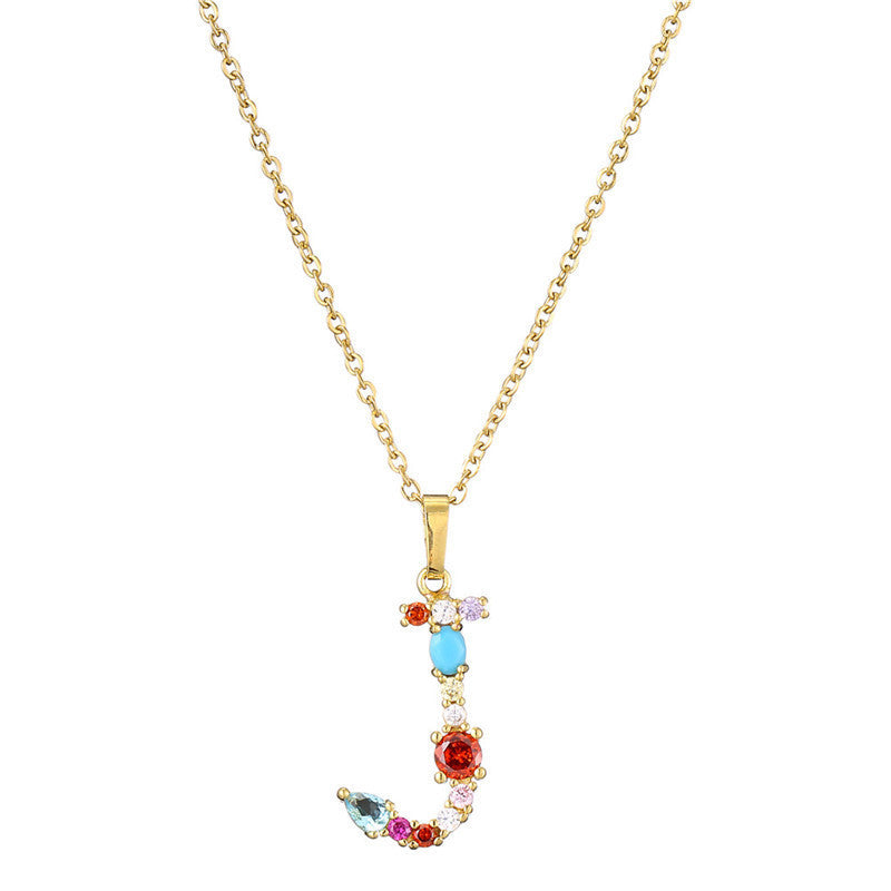 Rainbow Colored Crystal Initial Pendant Necklace