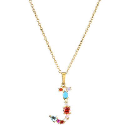 Rainbow Colored Crystal Initial Pendant Necklace