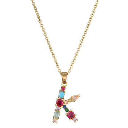 Rainbow Colored Crystal Initial Pendant Necklace