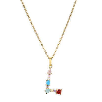 Rainbow Colored Crystal Initial Pendant Necklace