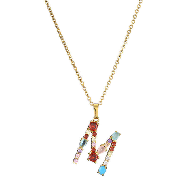 Rainbow Colored Crystal Initial Pendant Necklace