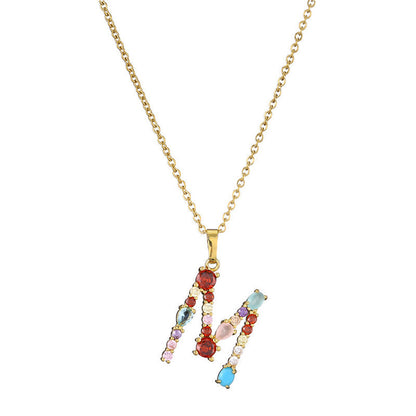 Rainbow Colored Crystal Initial Pendant Necklace
