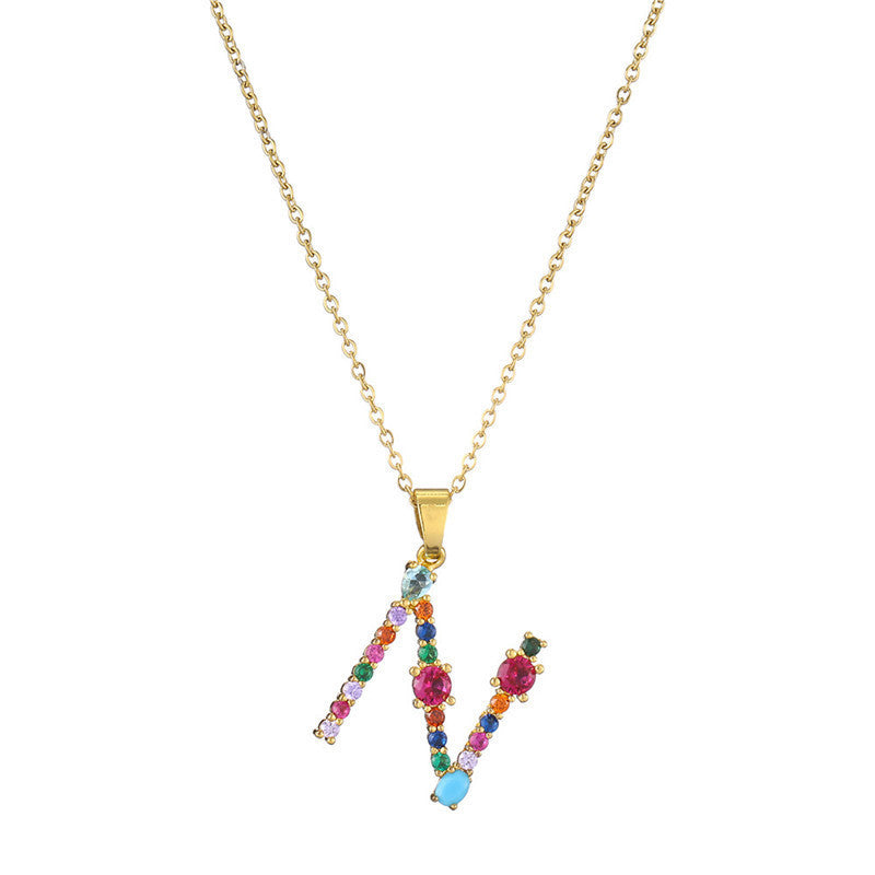 Rainbow Colored Crystal Initial Pendant Necklace