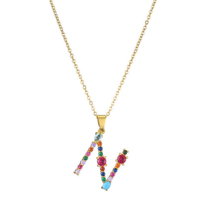 Rainbow Colored Crystal Initial Pendant Necklace