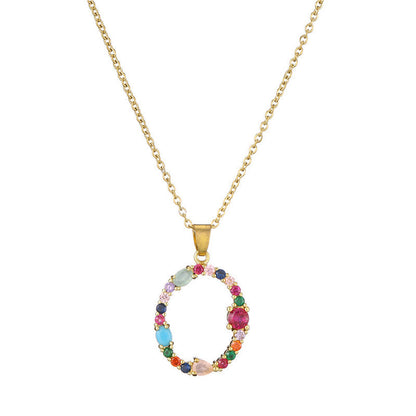 Rainbow Colored Crystal Initial Pendant Necklace