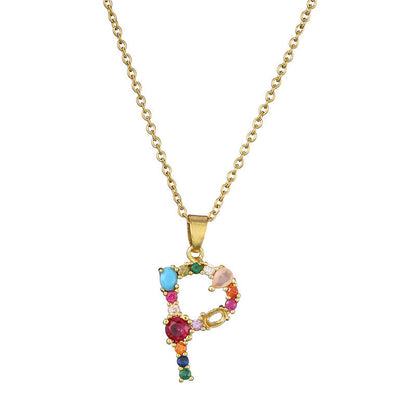 Rainbow Colored Crystal Initial Pendant Necklace