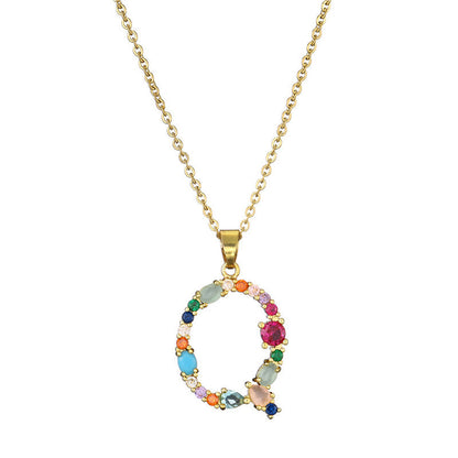 Rainbow Colored Crystal Initial Pendant Necklace
