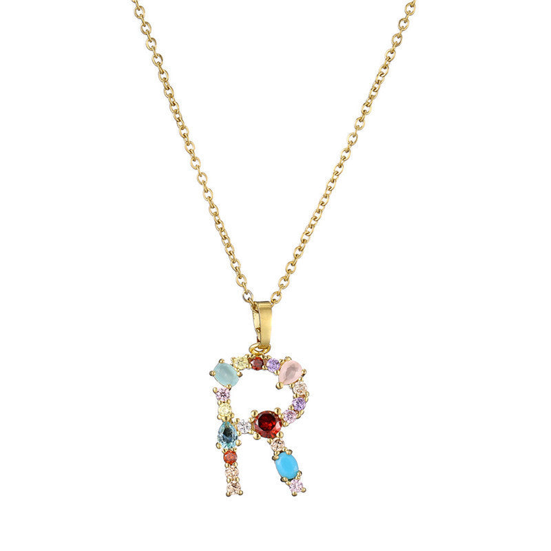 Rainbow Colored Crystal Initial Pendant Necklace