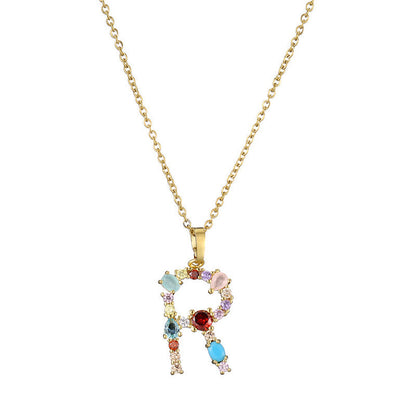 Rainbow Colored Crystal Initial Pendant Necklace