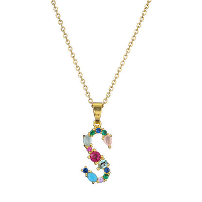Rainbow Colored Crystal Initial Pendant Necklace