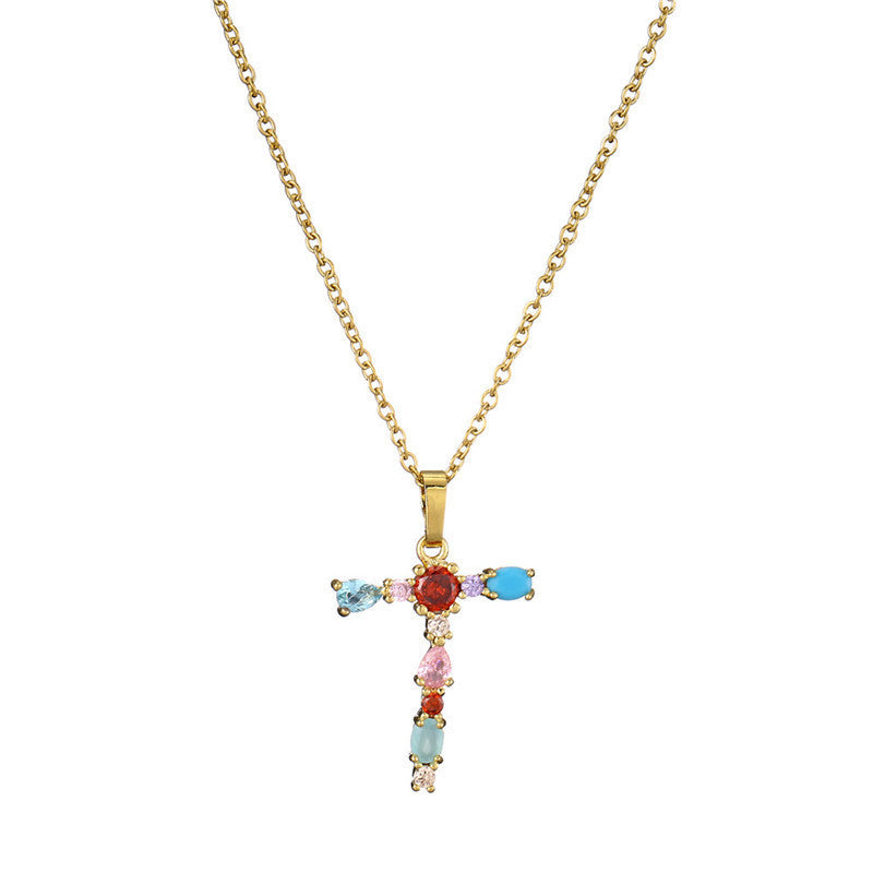 Rainbow Colored Crystal Initial Pendant Necklace