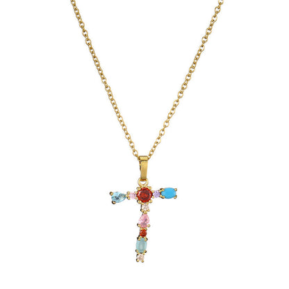 Rainbow Colored Crystal Initial Pendant Necklace