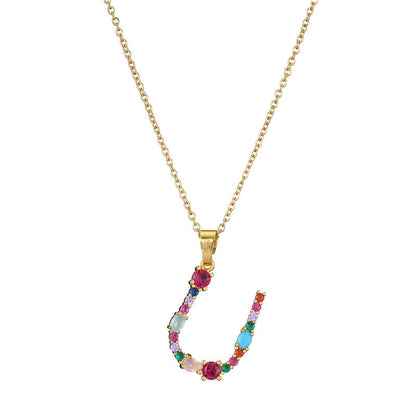 Rainbow Colored Crystal Initial Pendant Necklace