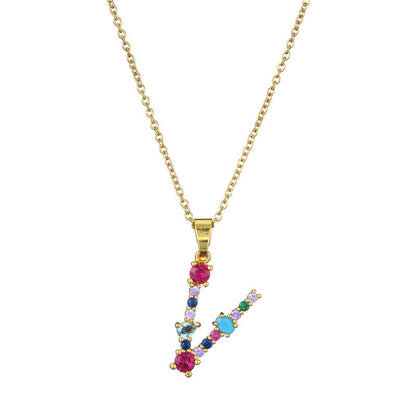 Rainbow Colored Crystal Initial Pendant Necklace