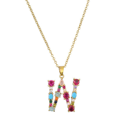 Rainbow Colored Crystal Initial Pendant Necklace