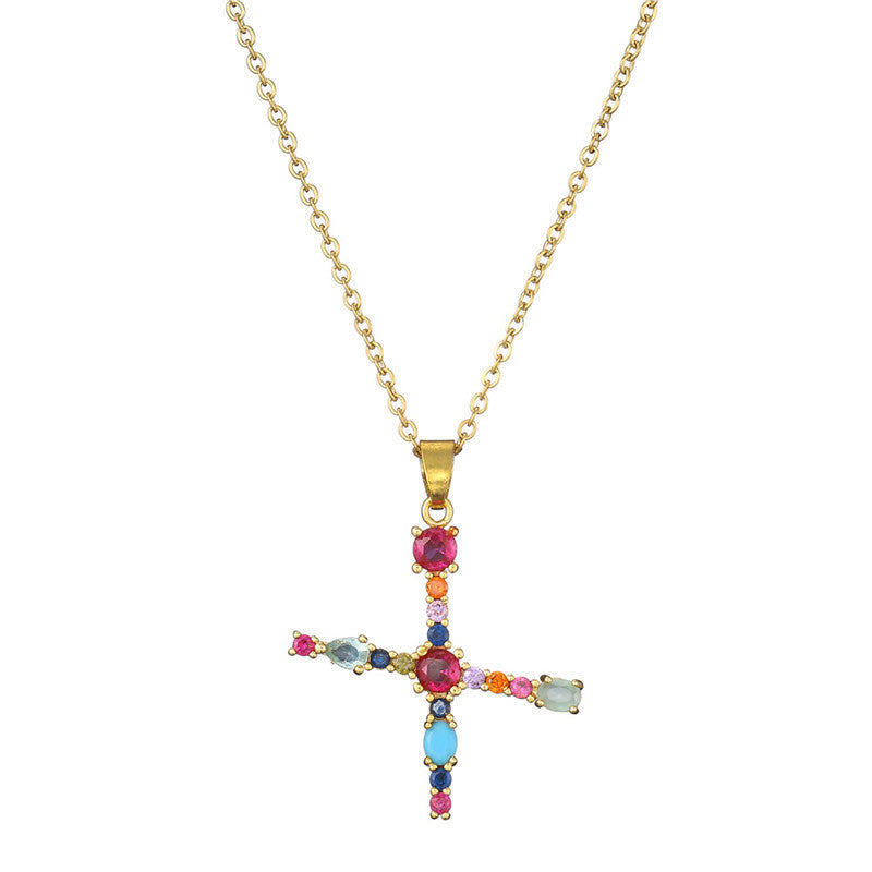 Rainbow Colored Crystal Initial Pendant Necklace