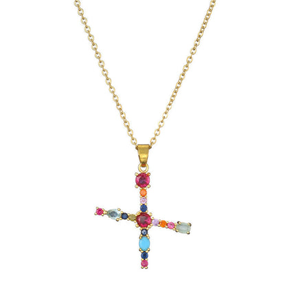 Rainbow Colored Crystal Initial Pendant Necklace
