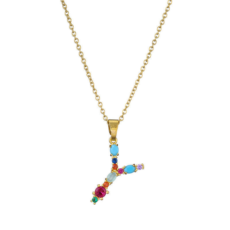 Rainbow Colored Crystal Initial Pendant Necklace