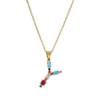 Rainbow Colored Crystal Initial Pendant Necklace