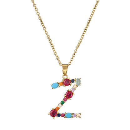Rainbow Colored Crystal Initial Pendant Necklace