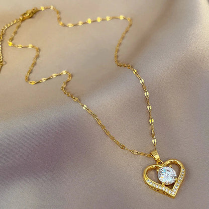 🌊Summer Hot Sale✨French Style PAVÉ Gold Heart Necklace