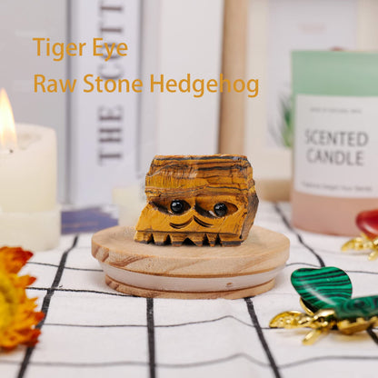 Natural Healing Gemstone Raw Crystal Stone Hedgehog Carving Crafts Decoration