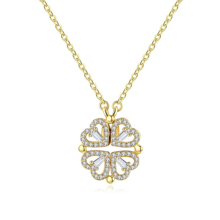 Lucky Four Leaf Clover Heart Necklace