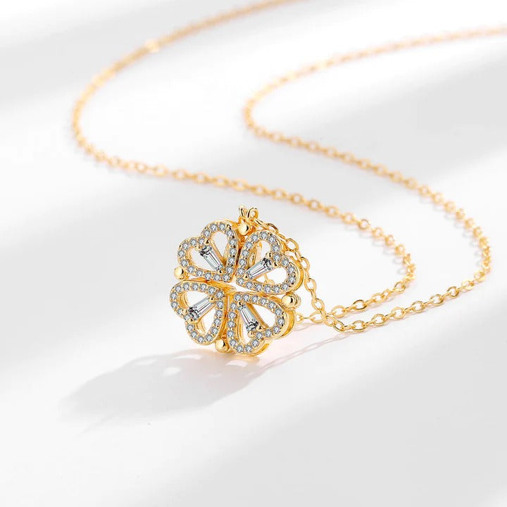 Lucky Four Leaf Clover Heart Necklace