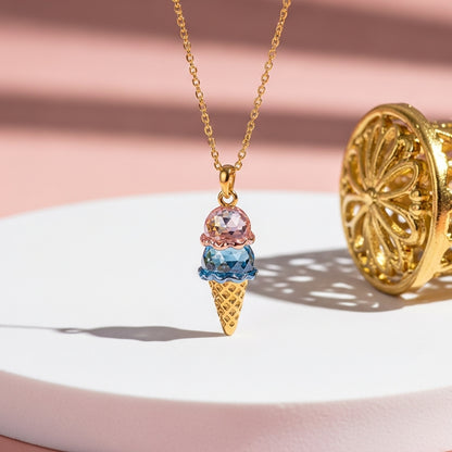 Mother's  Sweet Ice Cream Custom Birthstones Necklace
