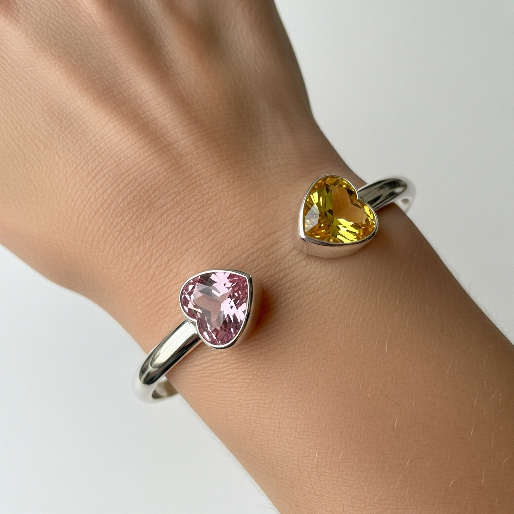 Mother&Daughter Double Heart Custom Birthstones Bracelet