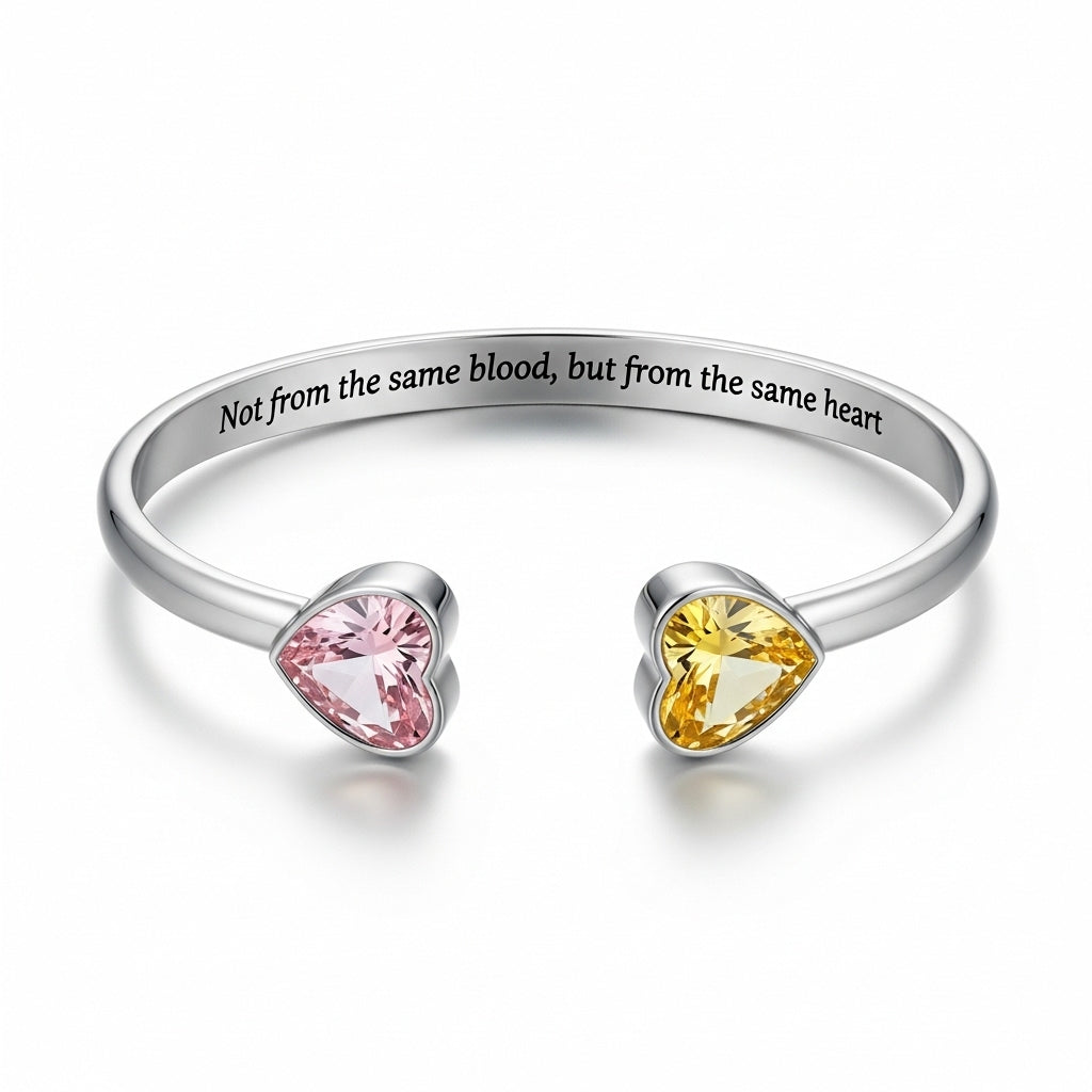 For Friend - Custom Double Heart Birthstones Bracelet
